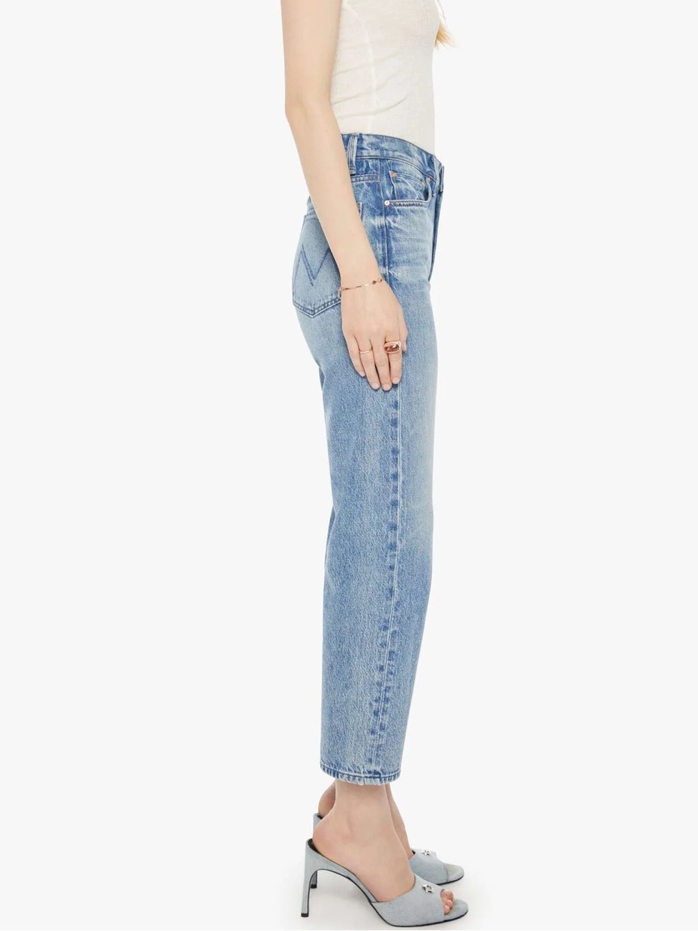 Mother Jenas “The Newbie Ankle” Blue High-Rise Straight